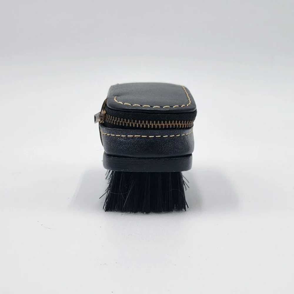 Vintage Swank Black Leather Shoeshine Brush Zip Around Top Men‎ Travel Groom Kit